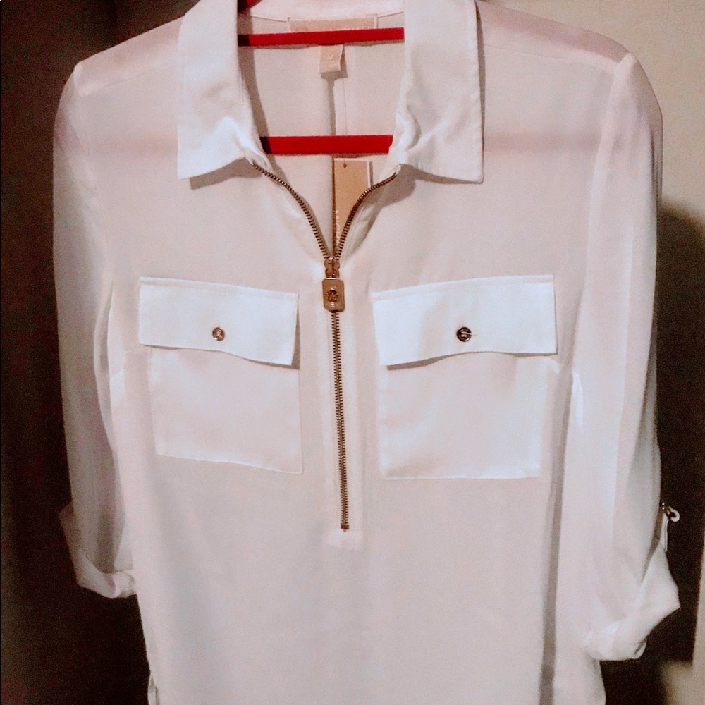 Michael Kors White Half Zip Shirt Medium